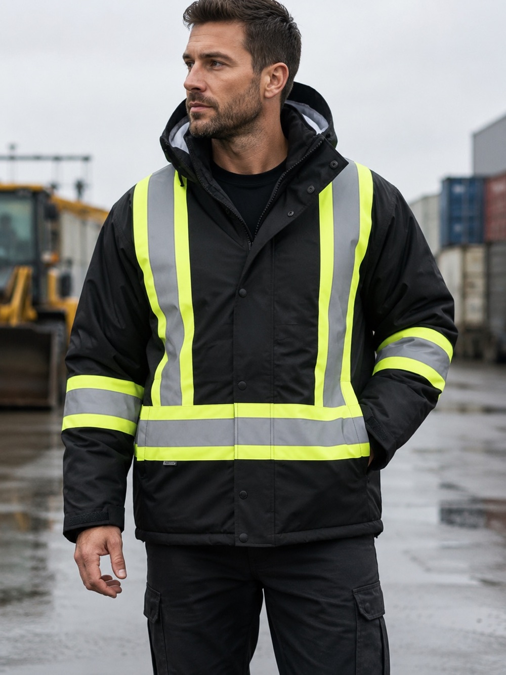 Forcefield 024-EN610R Hi Vis Insulated Safety Driver’s Jacket Black
